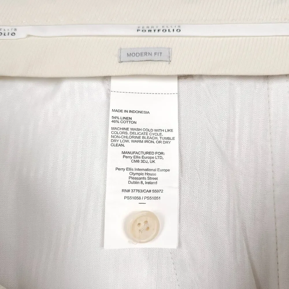 Perry Ellis Portfolio Mens Modern Fit Dress Pants 32x29 Light Tan Linen Cotton